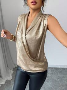 Elenzga Valentine's Day New Summer Casual Cross Wrap V-Neck Sequin Slim Fit Blouse