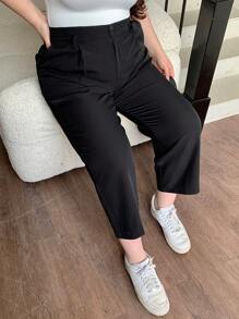 Dazy Plus Plus Size Women Two-Button Design Fitted Straight-Leg Ankle Pants, Business Casual For All Seasons Fall/Winter - Black - View 7