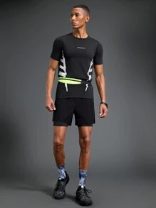 Manfinity Sport Polished 1 Set Men's Crew Neck Short Sleeve Letter Print Casual Sports T-Shirt & Vest  Minimalist Design Sleeve  Workout Muscle Fit T-Shirt
