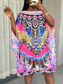 SHEIN Slayr Fluorescent Color Positioning Print Sexy Swimsuit, Spring Break Beach Dress Cover-Up With Short Sleeve