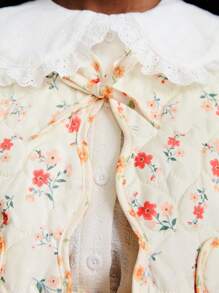 SHEIN Young Girls Spring/Autumn Casual Ditsy Floral Sleeveless Jacket - Beige - View 5