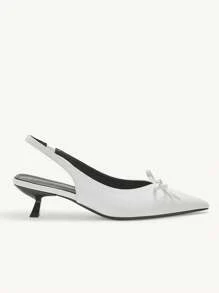 CUCCOO CHICEST Women's Solid Color Bow Accent Simple Design Heels, Casual Everyday Wear - White - View 8
