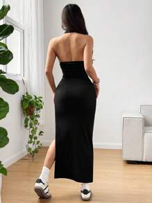 Muchica Vestito lungo a tubino nero in maglia per donna - nero - Visualizzare 5