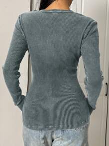 SHEIN EZwear Vintage Grey Knit Fitted Women T-Shirt