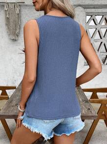EMERY ROSE Women's Plain Textured Casual Tank Top, Vacation - Blue - View 2