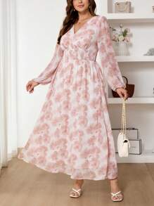 SHEIN Frenchy Vestido elegante de mujer de manga farol larga con estampado floral, vestido elegante de mujer para primavera de talla grande