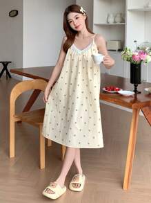 DAZY 女式可爱熊印花全身印花带装饰肩带睡袍睡衣