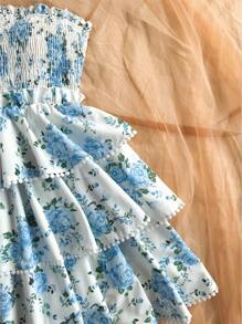 Soleia Vestido corto de estilo princesa con volantes multicapa y estampado floral romántico para vacaciones, Día de San Valentín, vestido de mujer, atuendos de vacaciones para mujer, vestido de cumpleaños para mujer, Mardi Gras, vestido formal para mujer