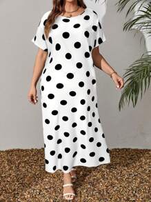 EMERY ROSE 大码女式黑白波尔卡圆点长裙，春夏季节