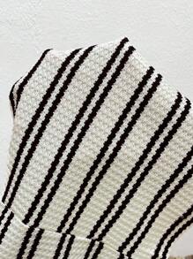 SHEIN Maternity Sleeveless Striped Split Front Fitted Short Dress - Khaki - View 5