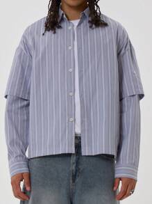 Musero Camisa de botones con doble capa y rayas oversize para primavera y verano