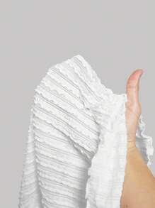 SHEIN MOD 女士白色条纹半透明 T 恤、春假上衣、白色短袖 T 恤 - 白色 - 查看 5