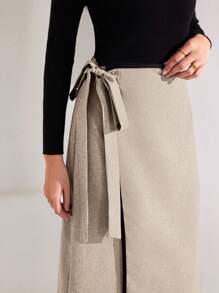 Heiryn Váy suông buộc dây màu trơn dành cho nữ, mặc hàng ngày - Màu be - Xem 6