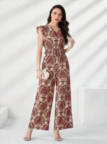 Mulvari 2 件套女士全身印花宽松上衣和长裤 - 紅色 - 查看 7