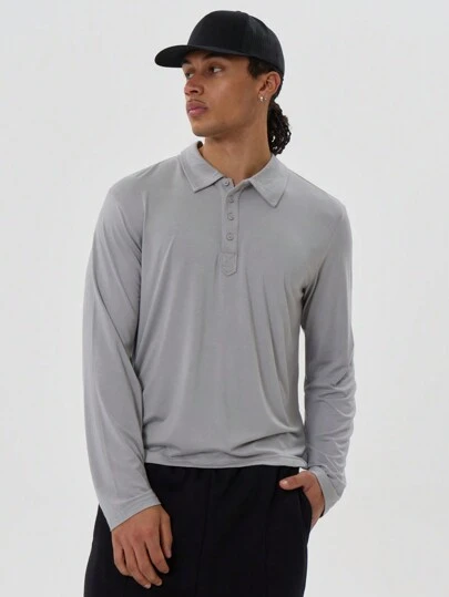 Musero Camisa tipo polo de manga larga, hombros caídos y abotonada, esencial para primavera y verano como prenda de capa