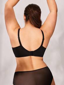 LUVLETTE 加黑色内衣休闲曲线透明全覆盖支撑透气钢圈性感无衬里蕾丝优雅网眼迷你文胸 - 黑色 - 查看 9