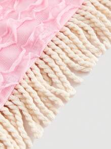 SHEIN MOD 管状格纹蕾丝流苏荷叶边撞色不对称下摆上衣，波西米亚风，西部风情，适合度假、野餐、海滩、情人节、夏季女装、海滩装、情人节、锐舞节等场合 - 彩色 - 查看 4