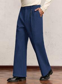 AKNOTIC Business Casual Pantalones casuales de pierna ancha para hombre, de corte recto y cintura media suelta, adecuados para uso diario