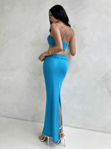 Aloruh Women's Sexy Sheer Hollow-Out Bodycon Beach Long Dress Summer Dresses For Women Beach Outfits For Woman - Blue - View 2