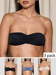 AiiRZ Set de 3 sutiene bandeau Essentials Second Skin Ruched - fără bretele, fără armătură, cu susținere fără cusături - perfecte pentru a fi purtate sub topuri transparente și ținute decoltate