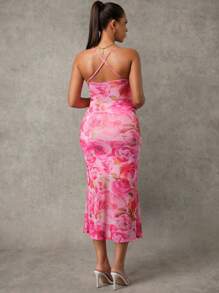 MaterniChic Elegant Floral Print Bodycon Maternity Dress - Black and White - View 2