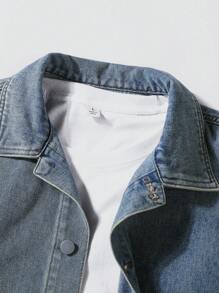 Manfinity Hypemode Men's Front Button Closure Sleeveless Pocket Casual Denim Shirt - Medium Wash - View 3