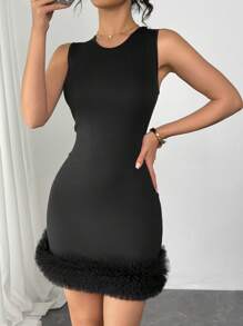 Vestido mini romántico con forma ajustada y malla 3D elegante y de moda para mujer