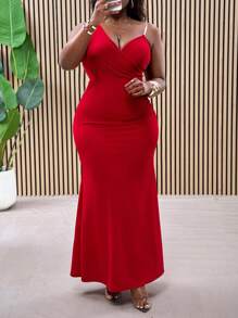 Slaydiva Plus Size Asymmetric Sleeveless Red Elegant Mermaid Hem Maxi Skirt