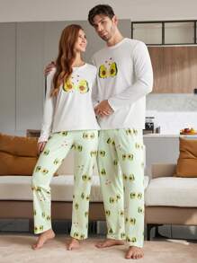 CoupledUp Conjunto de pijama de manga larga y pantalón con estampado de aguacate para hombre