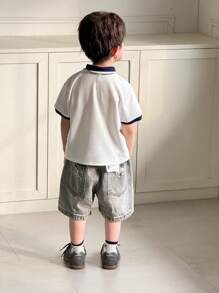 SHEIN 1 Pc Young Boy Casual Comfortable, Versatile Loose Fit Polo Shirt With Letter Print, Soft & Breathable, Suitable For Spring & Summer