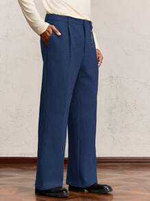 AKNOTIC Business Casual Pantalones casuales de pierna ancha para hombre, de corte recto y cintura media suelta, adecuados para uso diario