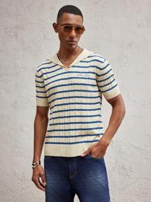 SHEIN X ELOISA & ORSON AKNOTIC Party Jersey holgado de punto de cuello en V de moda casual para hombres