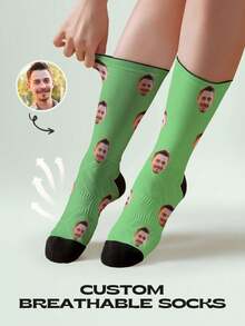 1 Pair Custom Face Socks, Personalized Funny Socks, Anniversary Gift, Valentine Gift, Birthday Gift, Wedding Gift, Boyfriend, Girlfriend, Family, Friends, Father's Day Gift - Multicolor - View 3