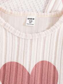 SHEIN Conjunto de 3 piezas para niña, nueva colección otoño/invierno: blusa de cuello redondo de felpa con mangas largas + leggings con estampado de corazones + conjunto casual de moda para estar en casa