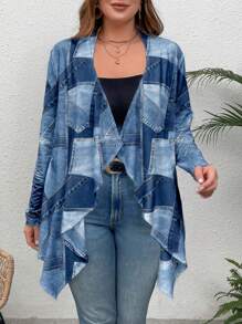 EMERY ROSE Áo khoác denim họa tiết thường ngày cỡ lớn cho nữ, phù hợp cho mùa hè - Nhiều màu - Xem 5
