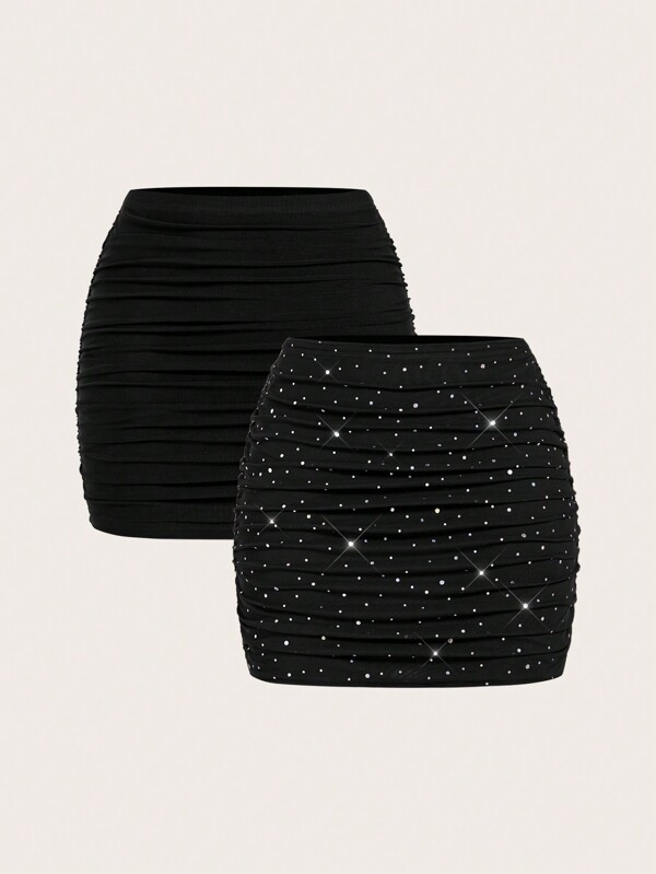 SHEIN EZwear Set de 2 faldas de malla negra para mujer