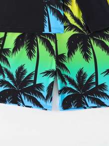 SHEIN Conjunto de 2 piezas de traje de baño para adolescentes niños, que incluye camiseta rash guard de manga larga con estampado de árbol de coco tropical y shorts de baño, adecuado para verano, playa, natación, vacaciones, surf, buceo - Multicolor - Ver 4