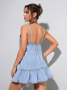 SHEIN PETITE Women's Simple Solid Color Casual Denim Cami Dress, Fashion & Everyday Wear