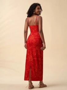 Travachic Vestido sin mangas con espalda abierta y estampado floral rojo para mujer
