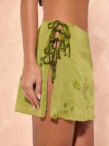 SHEIN BAE Spring Summer Women Floral Embroidery Decorated Casual Mini Skirt, Suitable For Leisure & Holiday/Beach Outfits For Woman/Cute Summer Skirts