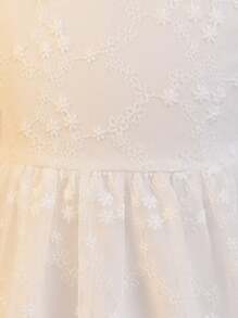 SHEIN Glamorique Kids Young Girl' White Lace Ruffle Collar Mesh Party Dress, Suitable For Outings And Vacations In Summer - White - View 5