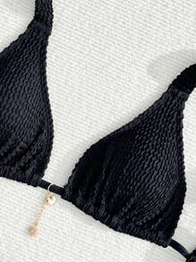 SHEIN Tenues de vacances d'été à la plage pour femmes avec un ensemble de bikini triangle à bretelles épaisses en tissu spécial, sexy et