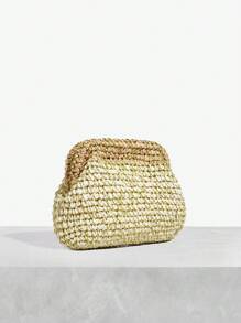 SHEIN SXY Ladies, Women Clutchs, Straw Bag, Fashionable, Elegant, Simple, Personalized, Versatile, For Beach, Vacation, Holiday, Summer, Seaside - Rose Gold - View 4