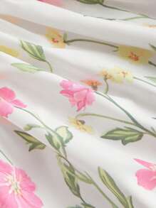 SHEIN MOD 杏色复古浪漫花卉印花女装连衣裙，情人节装，约会连衣裙 - 杏色 - 查看 4