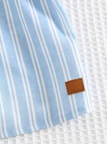 Cozy Pixies 2pcs Baby Boy Colorful Striped Stand Collar Short Sleeve Snap Front Top And Elastic Waist Shorts Set - Blue - View 11