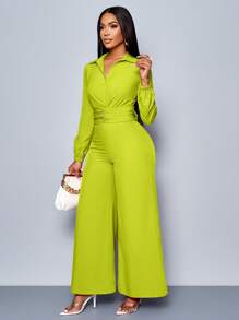 SOLERSUN Women's Solid Color Long Sleeve Loose Jumpsuit, Fall/Winter - Green - View 3