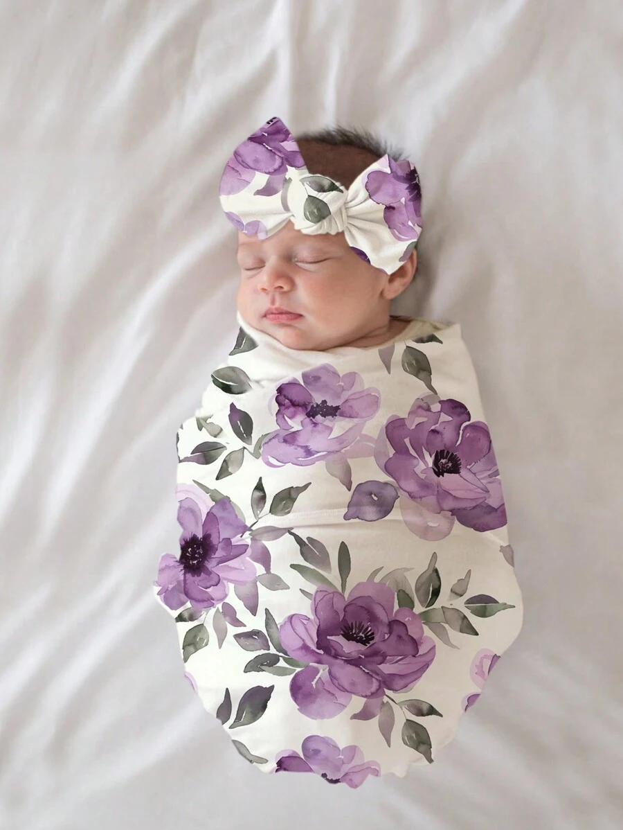 SHEIN Newborn Floral Print Simple Casual Photography Outfit - Multicolor - View 1