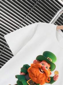 幼儿男孩卡通大胡子矮人印花圆领短袖 T 恤和短裤套装 - 白色 - 查看 4