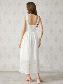 SHEIN MOD V 领系带前白色田园优雅白色连衣裙、茶会连衣裙、早午餐连衣裙、度假连衣裙、波西米亚连衣裙、情人节连衣裙、女士生日连衣裙 - 白色 - 查看 2