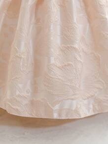 SHEIN Glamorique Kids Robe élégante pour bébé fille, de couleur champagne en jacquard, robe de princesse pour soirée de gala du 1er anniversaire de bébé avec garniture de volants